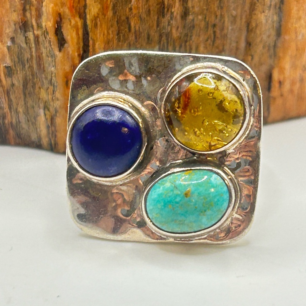 Artistic Multi Gemstone Ring, Sterling Silver - S… - image 6